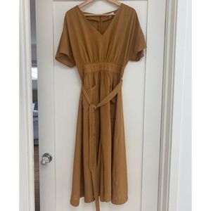 Madewell Linen Midi Dress Mustard Color Size 8